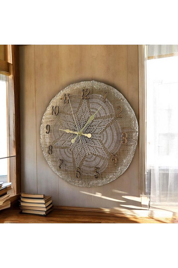 Epoksi Reçine Duvar Saati - Hasır Ve Dantel - Çapı : 30 Cm - 3