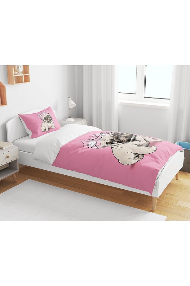 Sevimli Bulldog 3d Dijital Baskılı Tek Kişilik Kız Çocuk Nevresim Takımı Genç Nevresim Takımı - 2