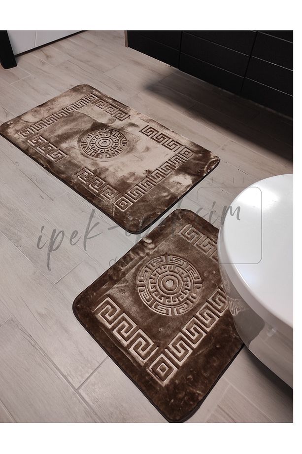 Lüx  BANYO PASPAS SETi 2li   mutfak extra yumuşak halı kaymaz taban DERİ TABAN - 3