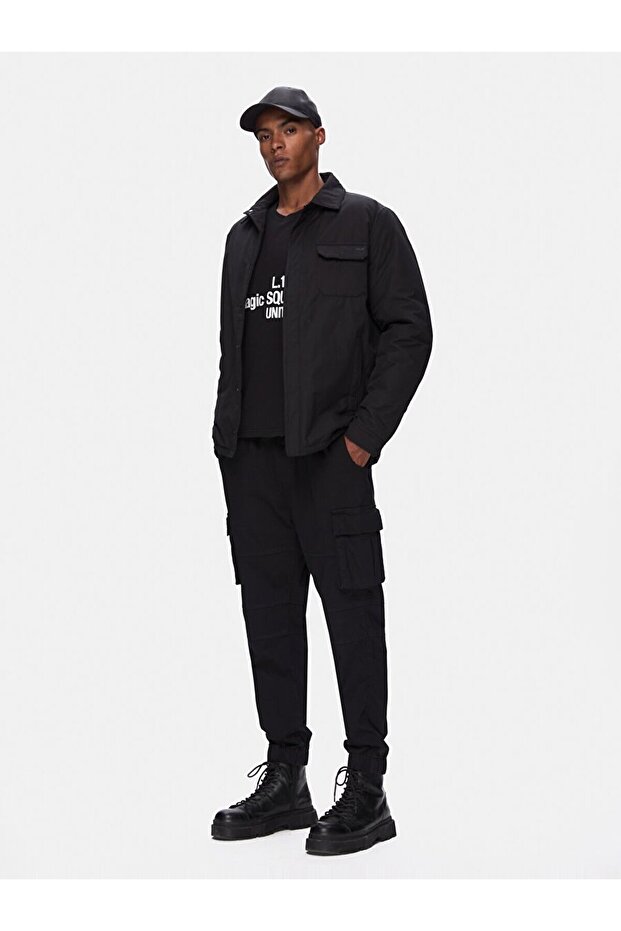 Gömlek Yaka Teknık Siyah Mont - 4