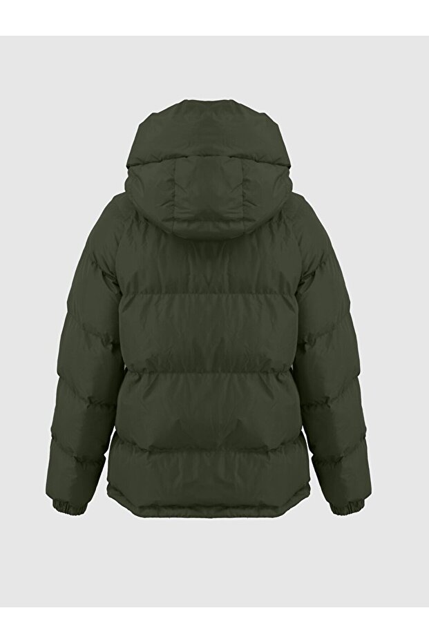 Hooded Zippered Inflatable Green Coat - 2