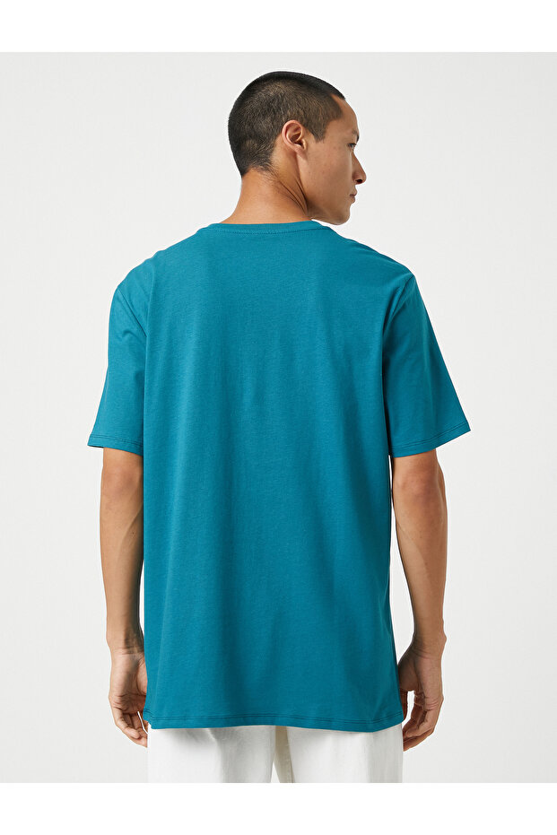 Basic Tişört Slogan Baskılı Bisiklet Yaka - 4