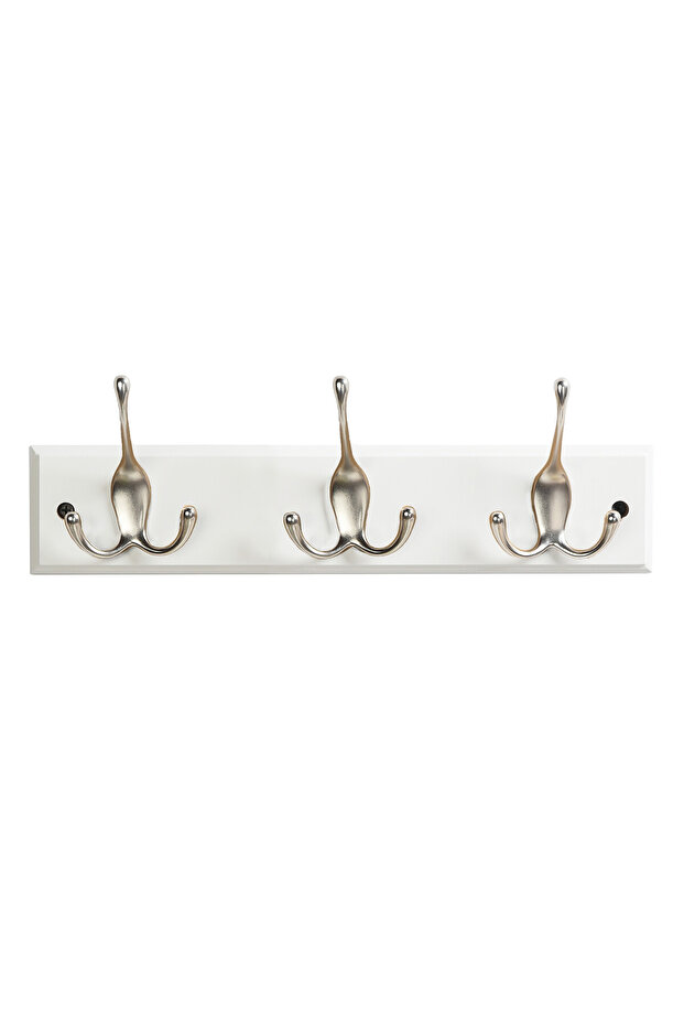 علاقة حائط من الخشب الصلب عالي الجودة، 3 خطافات. أبيض - 1