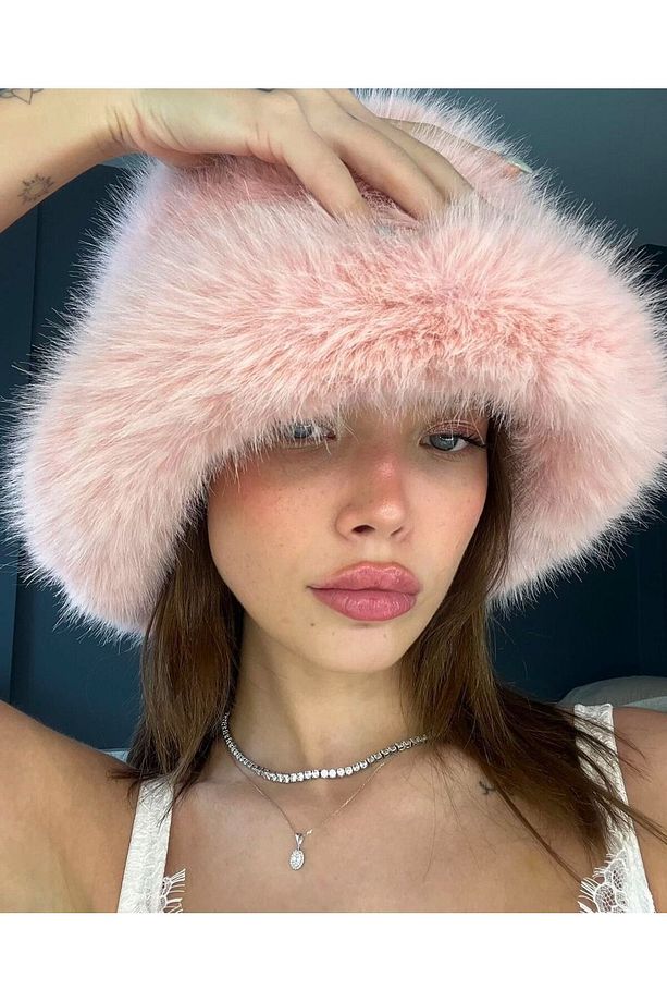 Peluş Ayarlanabilir Pembe Bucket Kalpak Şapka-bere Spk1142 - 1