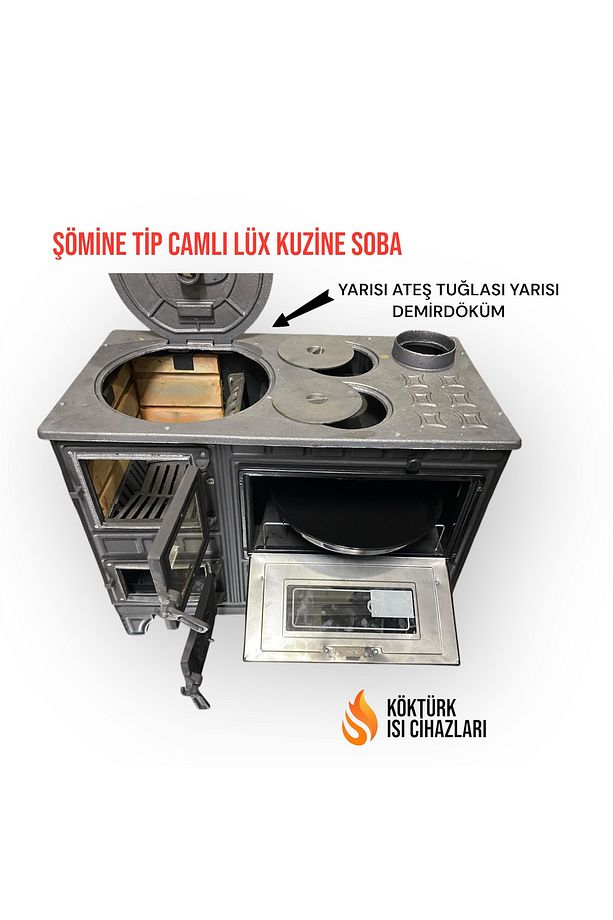 LÜX FIRINLI KUZİNE SOBA ÖNÜ CAMLI ŞÖMİNE TİP MAT SİYAH - 2