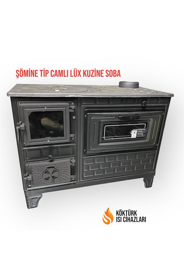 LÜX FIRINLI KUZİNE SOBA ÖNÜ CAMLI ŞÖMİNE TİP MAT SİYAH - 3