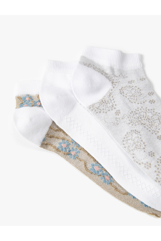 3-Piece Booties Socks Set Floral Patterned - 3