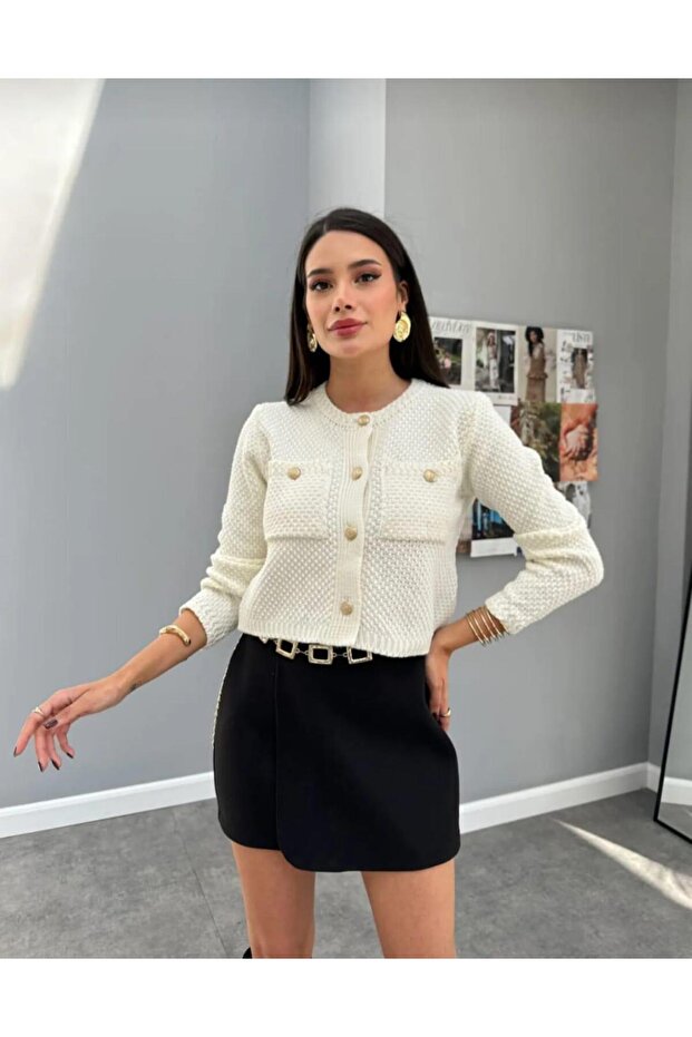 Düğmeli Triko Yün Ceket - 2