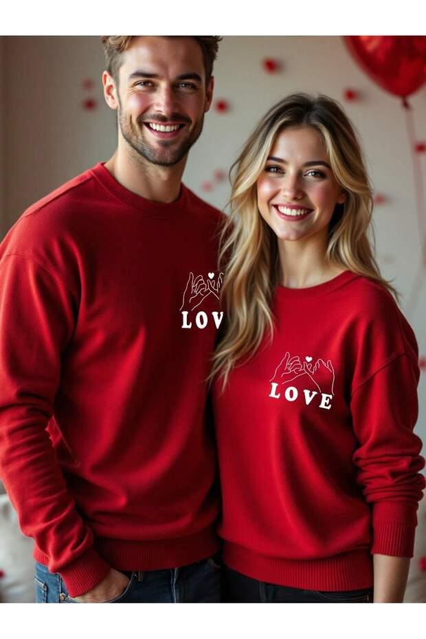 Valentine's Day, Lover's Combination, 3 Threads, Love Printed, Comfortable Stylish Sweatshirt, Lightly Stretchy