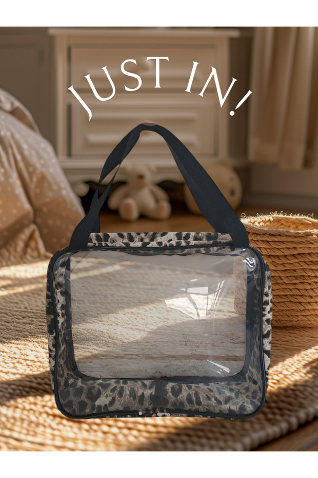 حقيبة مكياج شفافة بنقشة الفهد - 5