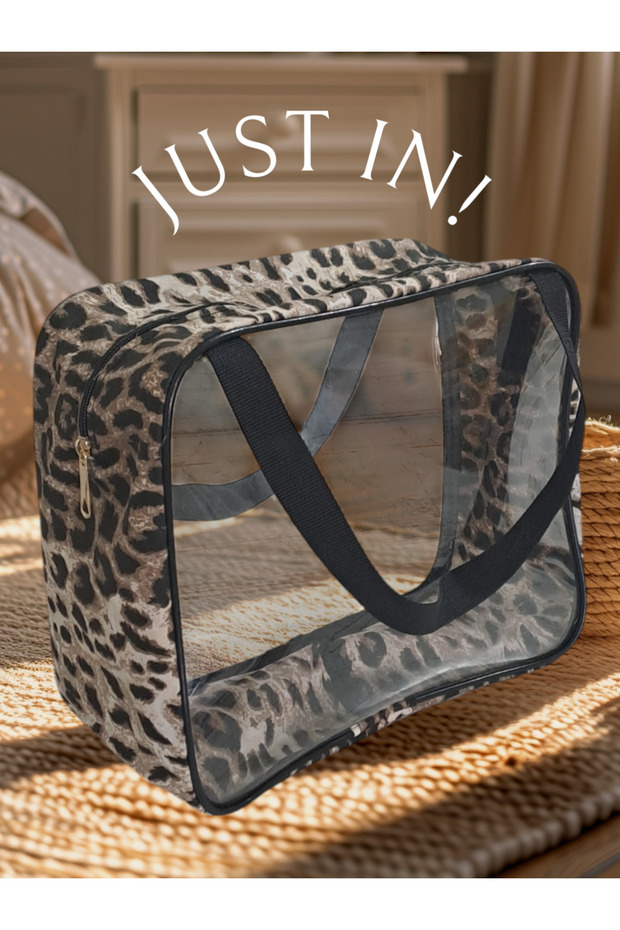 حقيبة مكياج شفافة بنقشة الفهد - 3