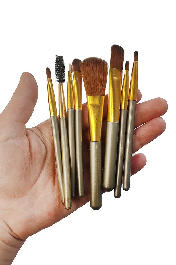 8 Parça Teneke Kutulu Makyaj Fırçası Seti Fondöten Far Eyeliner Fırça cin827khv - 5