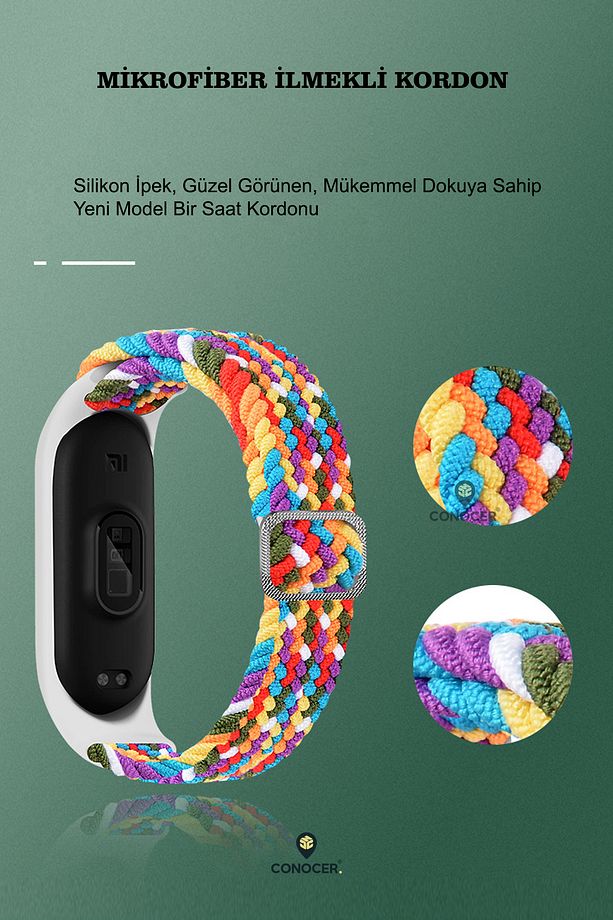 Xiaomi Mi Band 8/9 Uyumlu Yeni Tasarım Mikrofiber Dokuma Hasır Kordon Kayış - 4