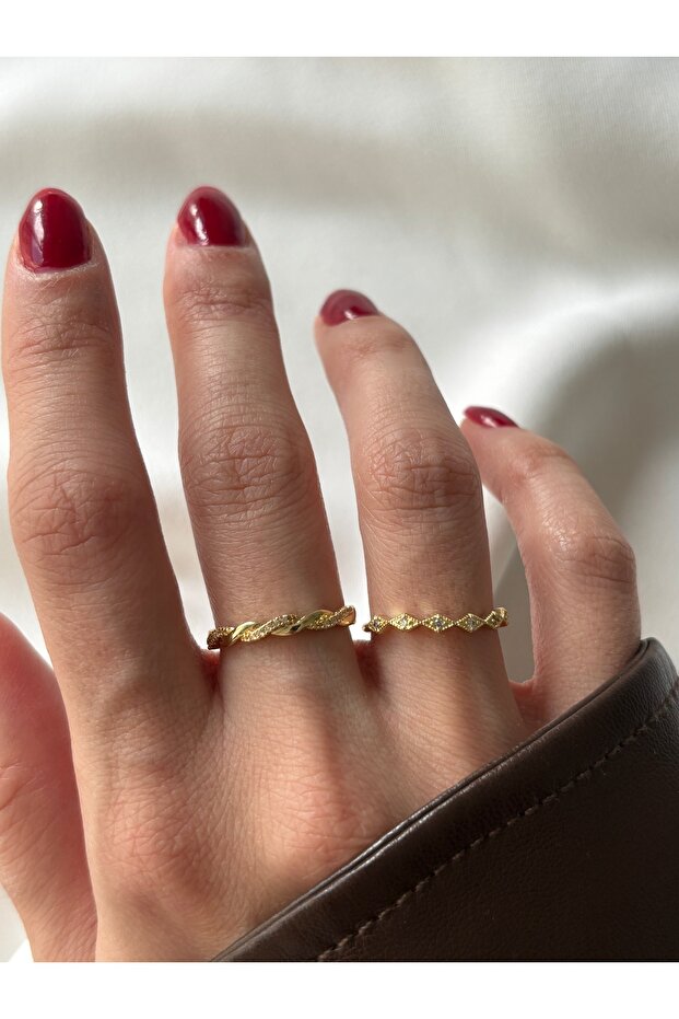 Gold Mini Stone Fine Crispy 2-Piece Ring - 3