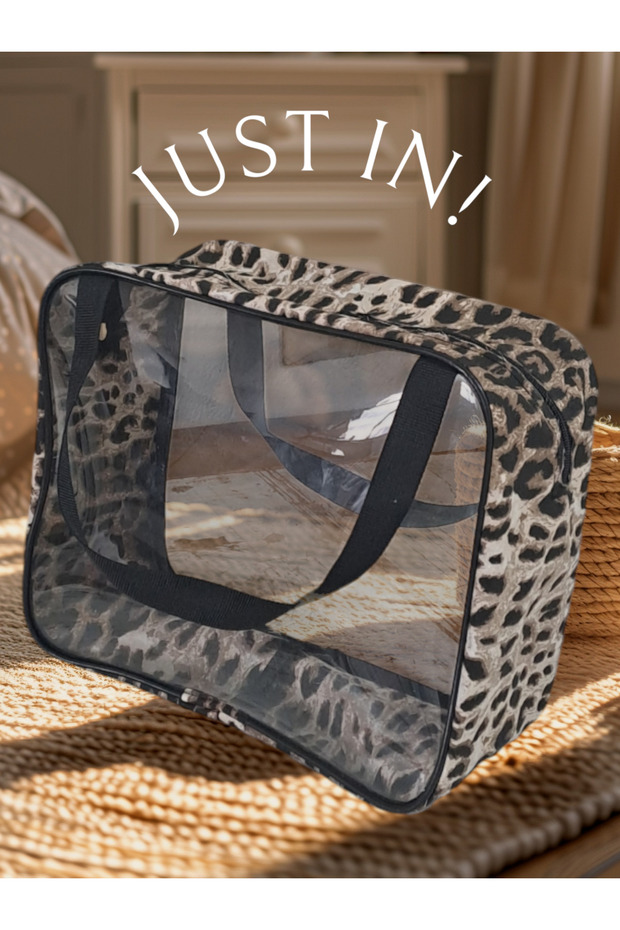 حقيبة مكياج شفافة بنقشة الفهد - 7