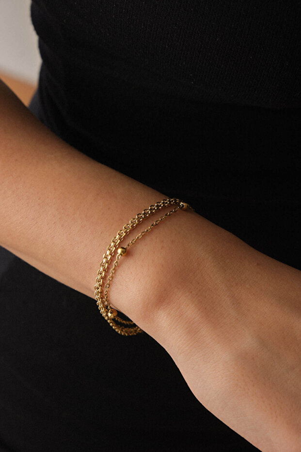 Steel 2-Piece Combination Ball and Knitted Chain Bracelet, Tarnish-Free, 17+4cm & 21cm Florya Bracelet