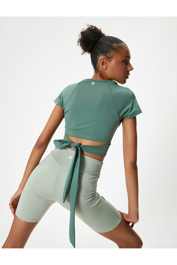 Crop Sports T-Shirt Binding Detail Crew Neck Slim Fit