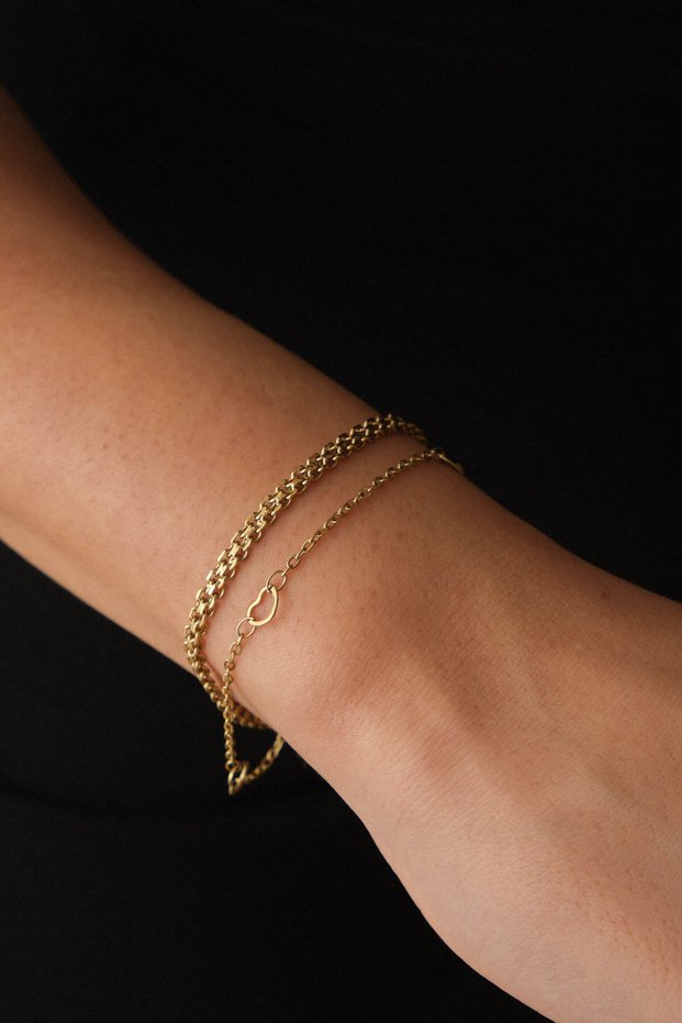 Steel 2-Piece Combination Knitted and Heart Chain Bracelet Non-Tarnish 17+4cm & 21cm Florya Bracelet