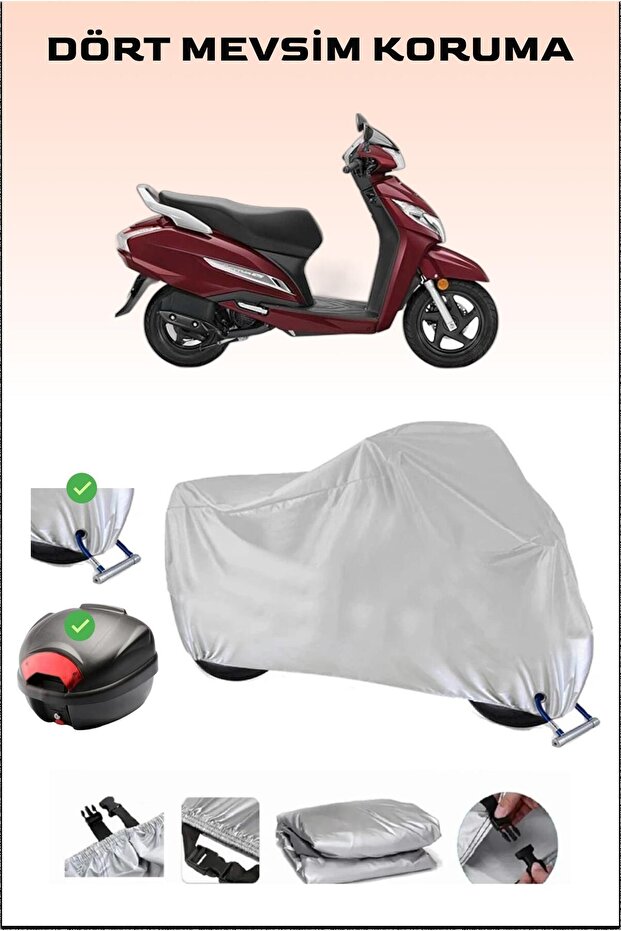 Motorcycle Tarpaulin Compatible with Honda Activa 125 Rear Bag and Lock, Gray, Safe, Waterproof