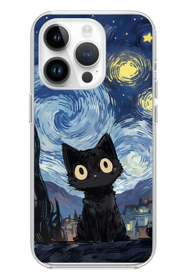iPhone 14 Pro Max Compatible Midnight Cat Design Clear Silicone Case