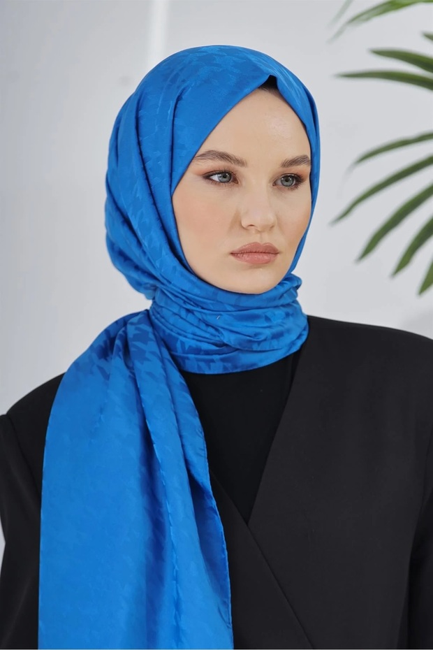 Cobalt Blue Loryan Scarf Jacquard Goose Feet Shawl