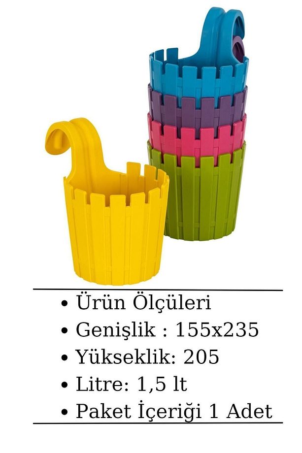 1 Adet Akasya Balkon Saksı Tekli kolay Askı 30 Sarı 1,5 Lt Denge Aparatlı - 1