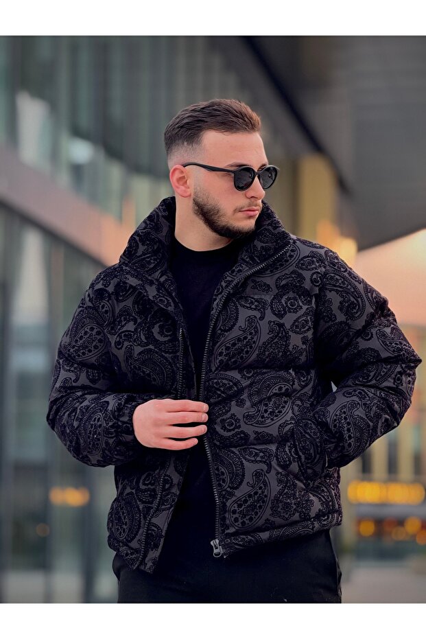 معطف منتفخ منقوش للرجال - 1