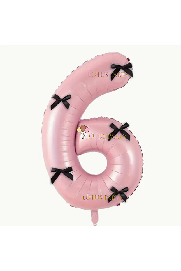 Pink Numeral Balloon with Black Ribbon - Pink Numeral Balloon with Black Bow Age 6