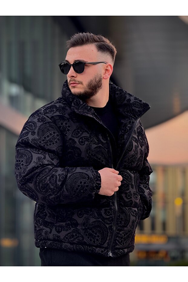 معطف منتفخ منقوش للرجال - 3