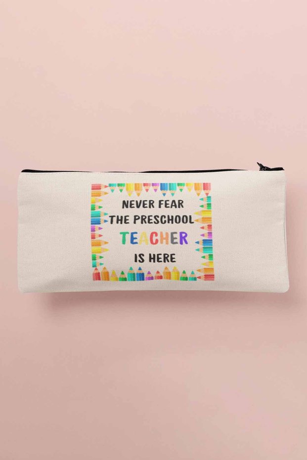 Preschool Teacher Is Here Kindergarten Teacher Printed Cloth Makeup Bag Pen Holder Wallet