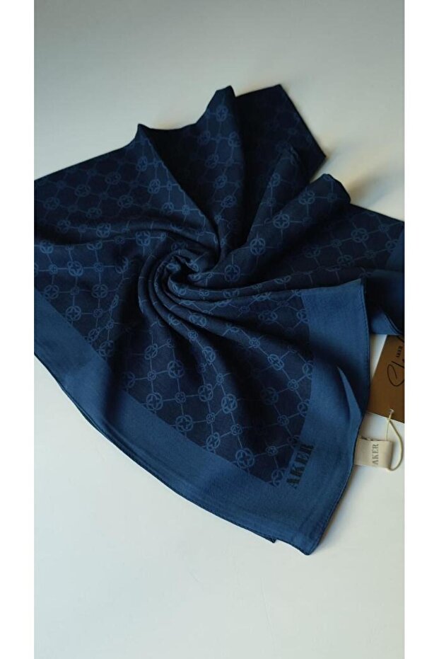 Lacivert Elegance Monogram Eşarp - 1
