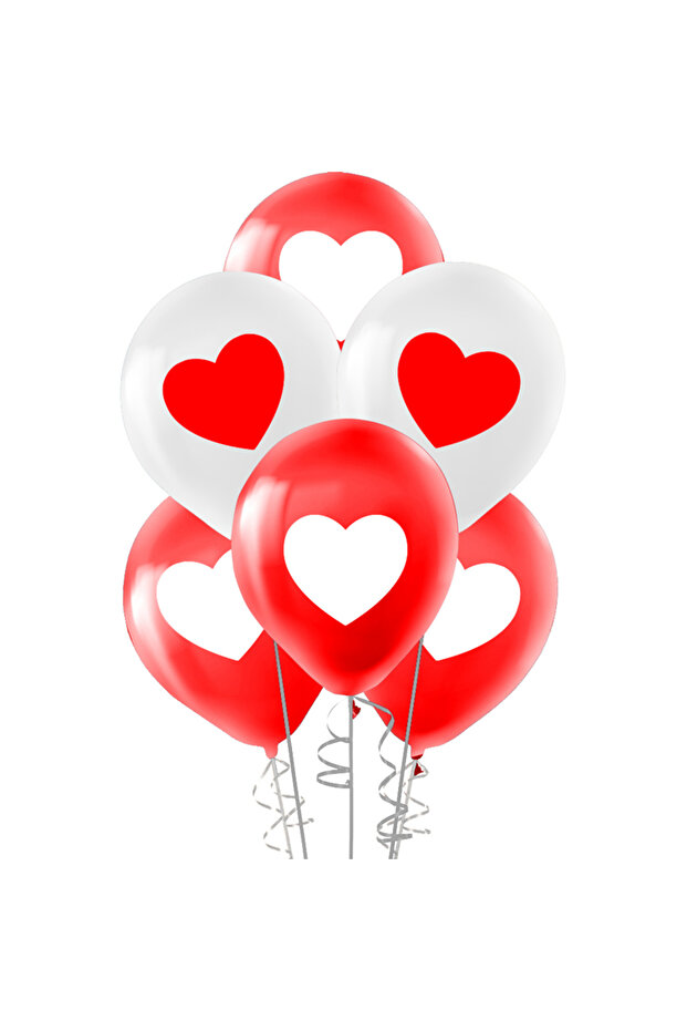 Pastel Balloon Printed 5Pcs - Red White Heart - Best Gift for Lover