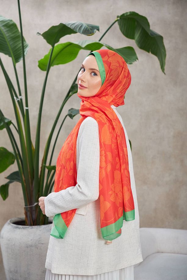 Nature Fulya Soft Şal Turuncu Yeşil 3041-05 - 2