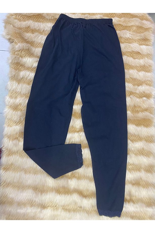 Dantel Detaylı Kasın Desenli uzun Şort Pijama Altı %100 pamuk tayt içlik - 1
