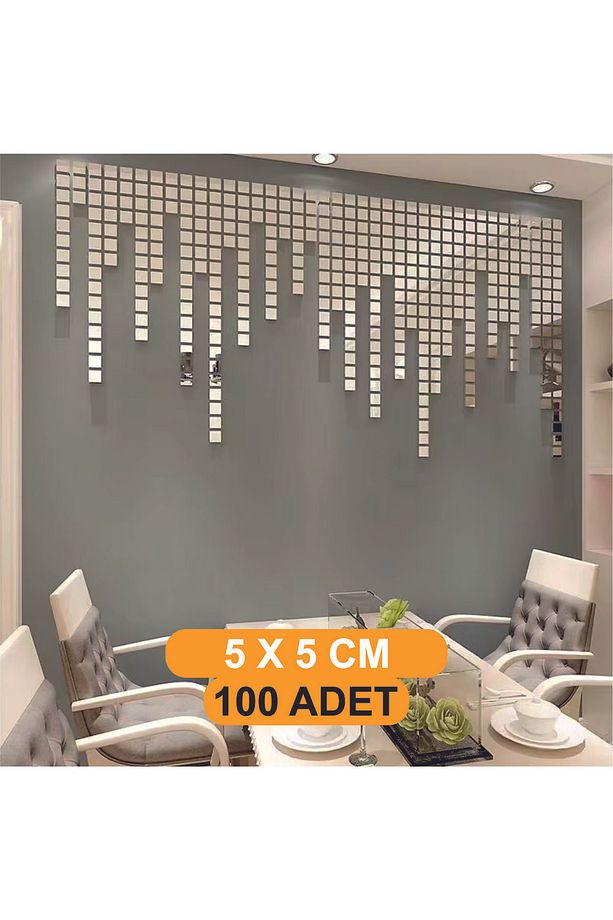 ( 100 ADET ) KARE ŞEKLİ GÜMÜŞ AYNA PLEKSİ DUVAR DEKORATİF (Kendinden Yapışkanlı) - 5