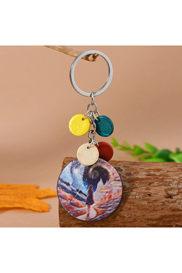 Natural Coco Nut Coconut - Sky and Galaxy Pattern Keychain