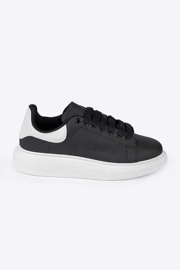 Siyah Deri Bağcıklı Yüksek Tabanlı Erkek Sneaker - 2