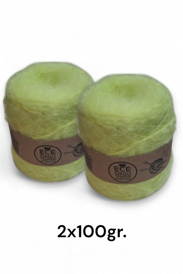 Citrus Limon yeşili bol tüylü moher yün örgü ipi - 1