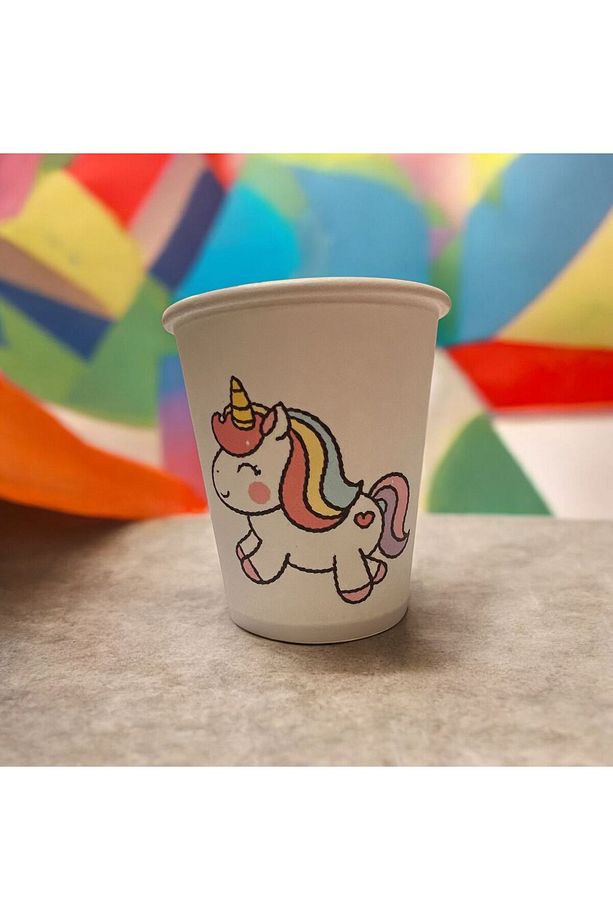 unicorn doğumgünü konseptli Tek kullanımlık 7 Oz 50 Adet Karton Bardak - 2
