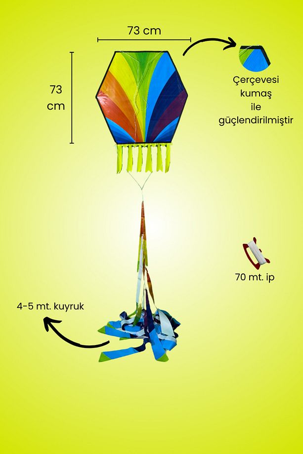 Kumaş Çerçeveli Altıgen Uçurtma / Rengarenk - 3