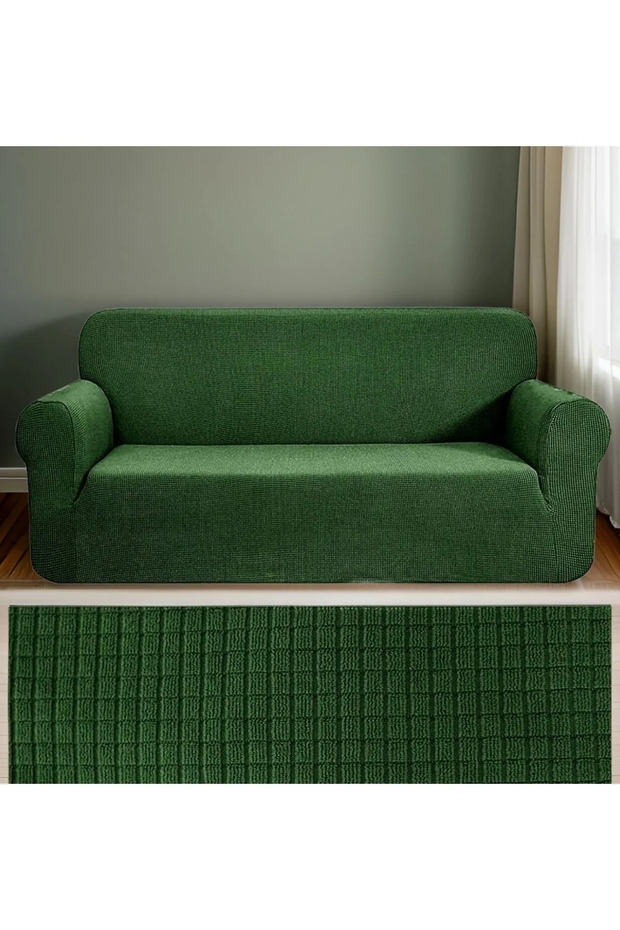 Seat Cover Sofa Cover Lycra Stretch Elastic Flexible Square Pattern Three Seater One Piece Sofa Cover - 3
