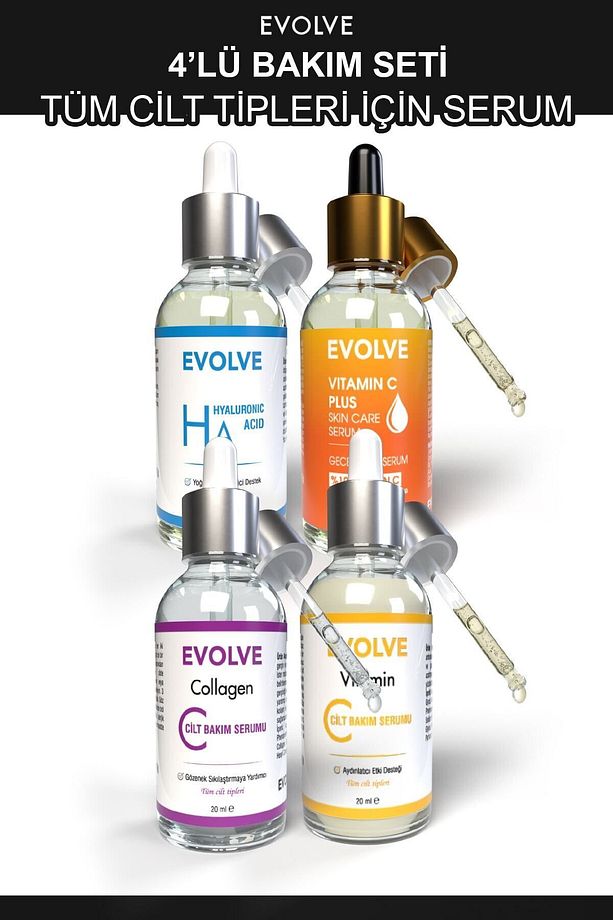 Komple Cilt Bakım Serum Seti | Kolajen, C Vitamini, Hyaluronik Asit, Leke Karşıtı (4X20ML) - 1