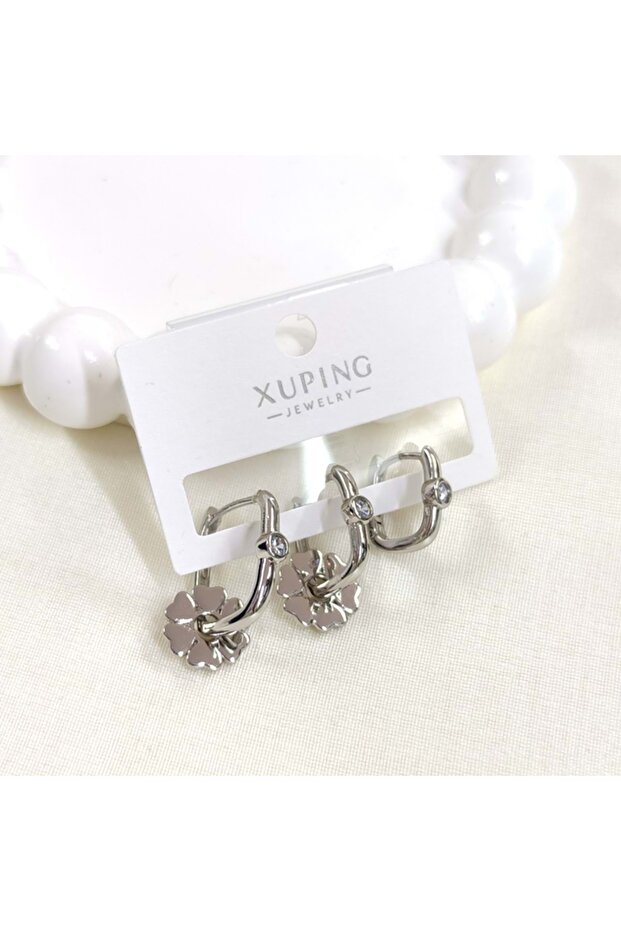 XUPING مجموعة من 3 أقراط دائرية مهاجرة - أبيض