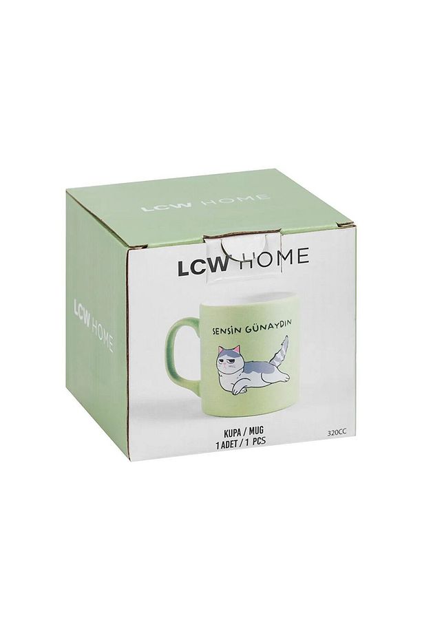 LCW HOME Yeşil Kedi Baskılı Seramik Kupa 320 Ml - 4