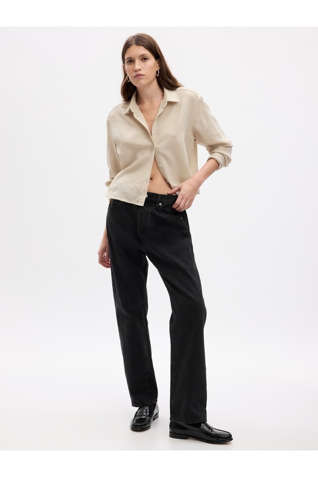 Kadın Bej Crop Gömlek - 1