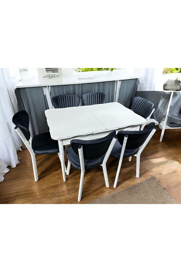 BEYAZ  MUTFAK MASA TAKIMI 6KİŞİLİK GLOSS MAX,AHŞAP AYAK - 4