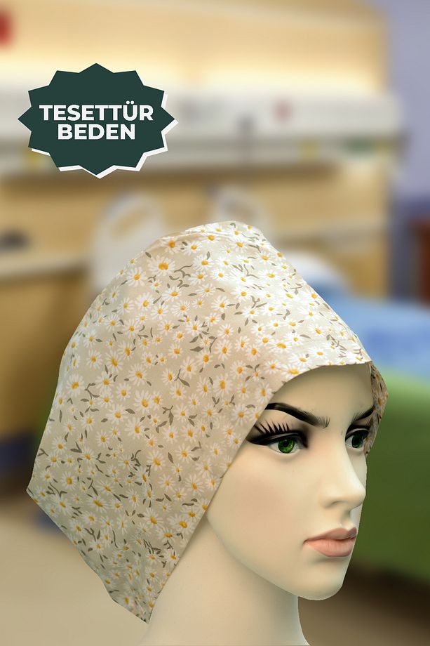 Bej Doktor Hemşire Aşçı Cerrahi Bone Hastane Bone Iş Bandanası Pamuklu Kumaş Lastikli Ve Bagcıklıdır - 3