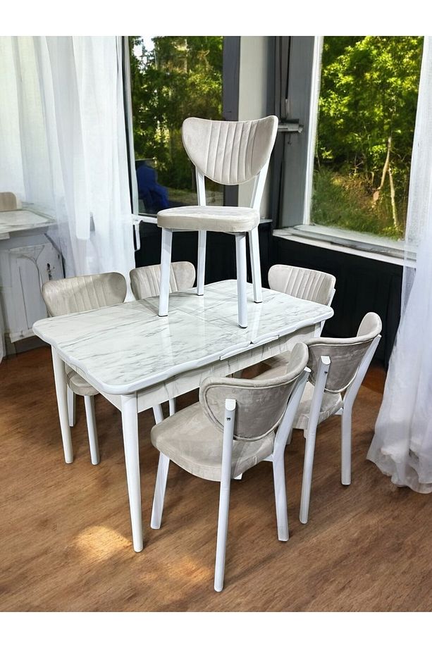 BEYAZ MUTFAK MASA TAKIMI 6KİŞİLİK GLOSS MAX,AHŞAP AYAK (GR) - 3