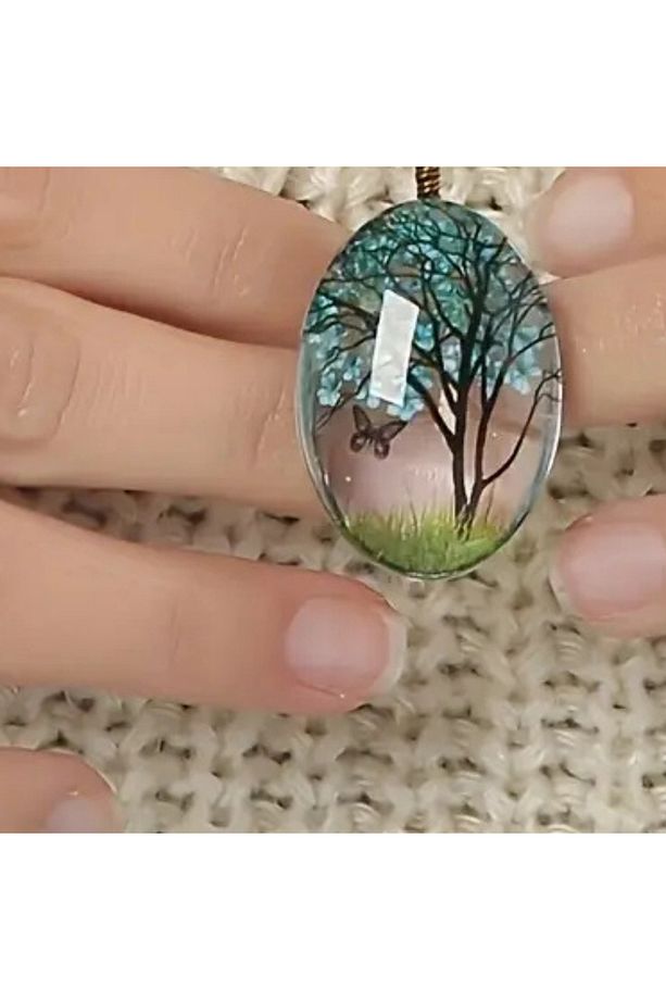 Epoksi Kolye, Kurutulmuş Çiçek Tasarımı ,Boho Tarzı Cam Pendentli Kolye, Kadın Kolye,Hediye - 1
