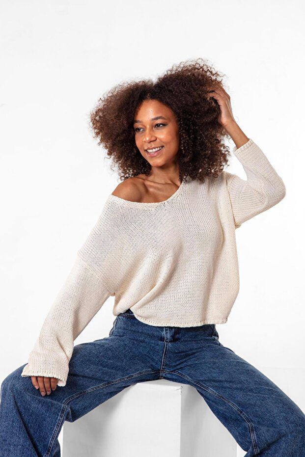 V Yaka Kadın Kazak - 5